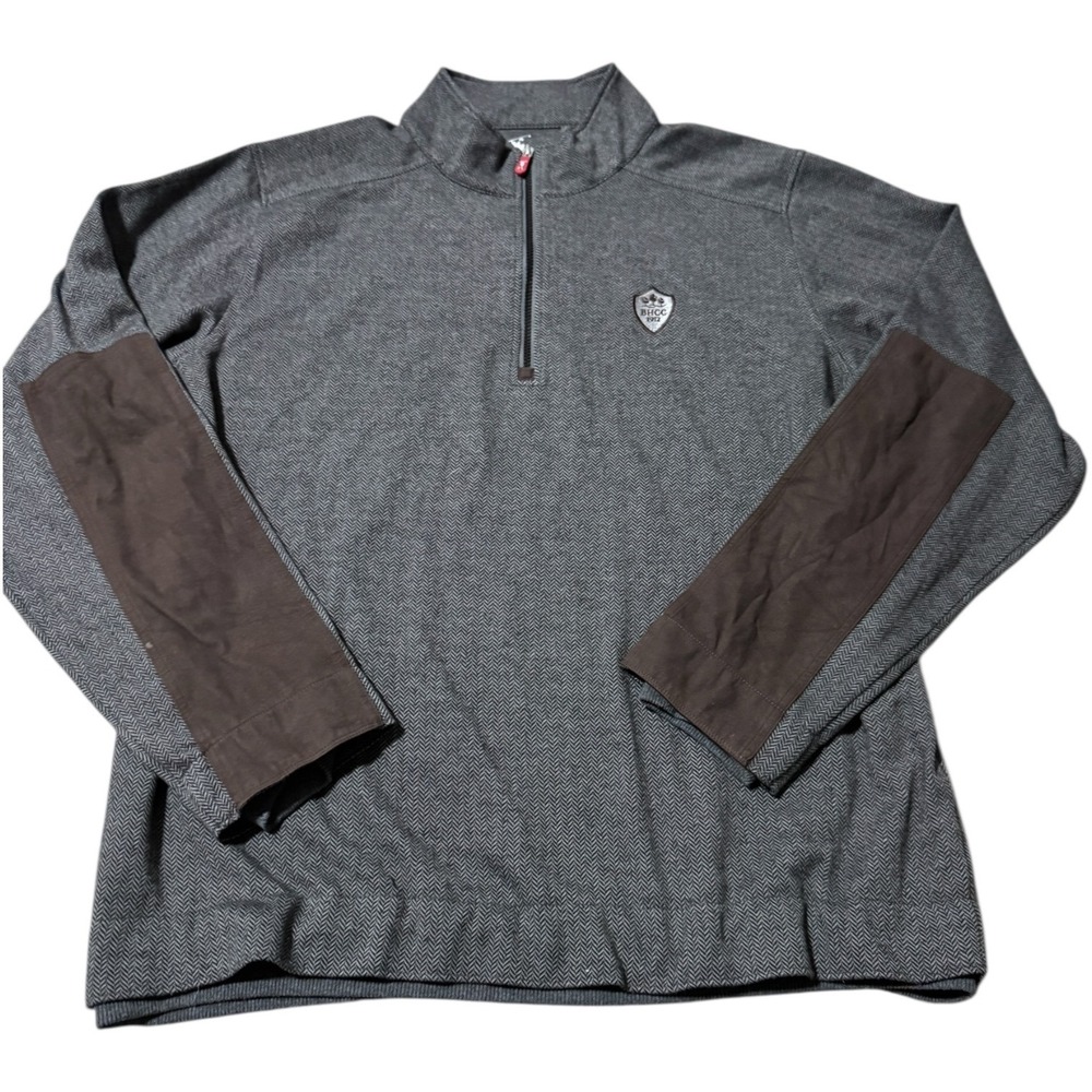 F&G Tech Men's 2XL Brown Herringbone Quarter Zip Pullover with Suede Patches‎